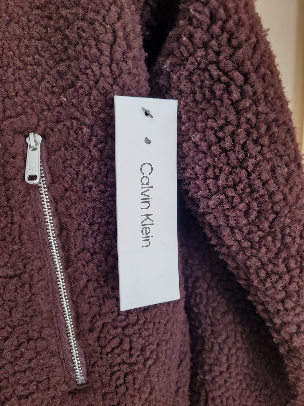 NWT Calvin Klein Dark Chocolate Brown Teddy Zip-Up Jacket With Pockets Sz M - Picture 4 of 10